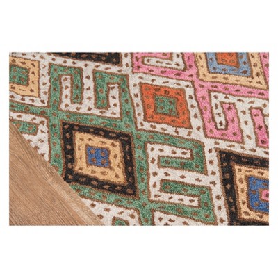 Multicolor Geometric Tufted Wool Area Rug with Fringe