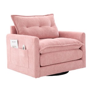 Lyngins Swivel Accent Chairs with Side Pockets and Pillow,Upholstered Swivel Reading Chairs,Chenille Sofa Chairs for Bedroom,Living Room - 1 of 4