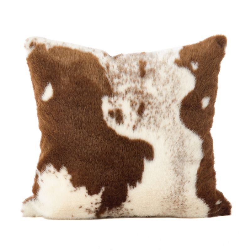 Saro Lifestyle Urban Faux Cowhide Poly Filled Pillow, Brown, 18" x 18", 1 of 6