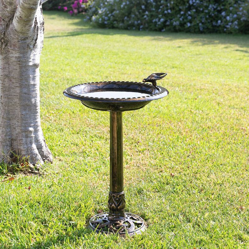 27&#34; Polyresin Antique Style Outdoor Birdbath Bowl with Bird Figurine Antique Bronze Finish - Alpine Corporation, 3 of 8