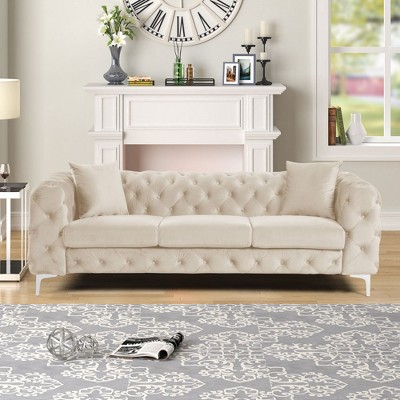 85 in. Contemporary Couch Square Arm 3-Seater Removable Cushions Sofa -Morden Fort