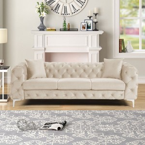 85 in. Contemporary Couch Square Arm 3-Seater Removable Cushions Sofa -Morden Fort - 1 of 4