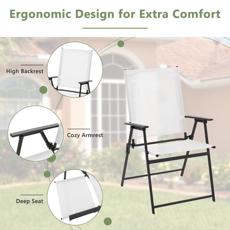 Tangkula Set of 4 Patio Portable Metal Folding Chairs Dining Chair Set White, 5 of 11