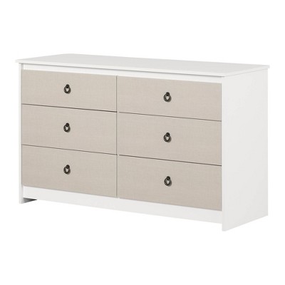 White and Blue Double 6-Drawer Dresser with Metal Handles