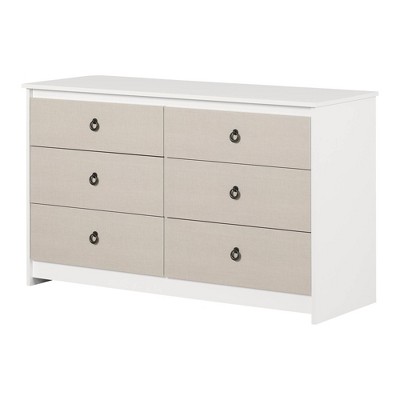 South Shore 6 Drawer Double Dresser White/Beige: Nautical Style, Metal Handles, Laminated Particle Board