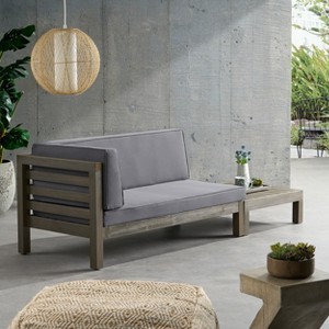 Christopher Knight Home Oana Outdoor Acacia Wood Left Arm Loveseat and Coffee Table Set with Cushion - 1 of 4