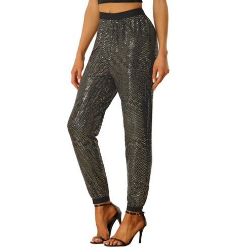 Women Wide Leg Sequins Pants Trousers Silver Club Shiny Gothic Casual  Fashion