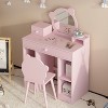 Kids Vanity, 2 In 1 Princess Makeup Desk & Chair Set with Drawers, Storage Shelves, Toddler Dressing Table, Pretend Play Vanity Set for Little Girls - 2 of 4