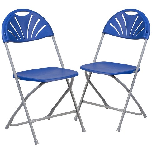 Flash Furniture 2 Pack HERCULES Series 650 lb. Capacity Blue Plastic Fan Back Folding Chair