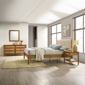 Roundhill Furniture Vichy 4-Piece Rubberwood Bedroom Set with Upholstered Queen Bed, Dresser, Mirror, and Nightstand - 1 of 4