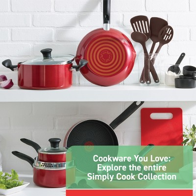 T-Fal 12pc Simply Cook Nonstick Cookware Set Red: Aluminum, Ergonomic Handles, Tempered Glass Lids, Oven-Safe to 350°F ‼️possibly missing items ‼️