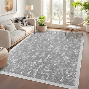 Botanical Washable Area Rug Modern Bird Pattern Rug Soft Non-Slip Low Pile Rugs for Living Room Bedroom - 1 of 4