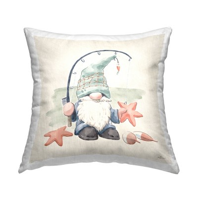 Stupell Industries Summer Beach Fishing Gnome Holding Starfish Printed Pillow, 18 x 18