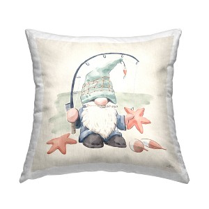 Stupell Industries Summer Beach Fishing Gnome Holding Starfish Printed Pillow, 18 x 18 - 1 of 3