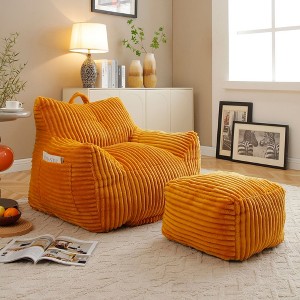 Okak Modern Plush Corduroy Floor Bean Bag Sofa Chair with Armrests & Footstool,Lazy Lounge Couch for Living Room,Bedroom - 1 of 4