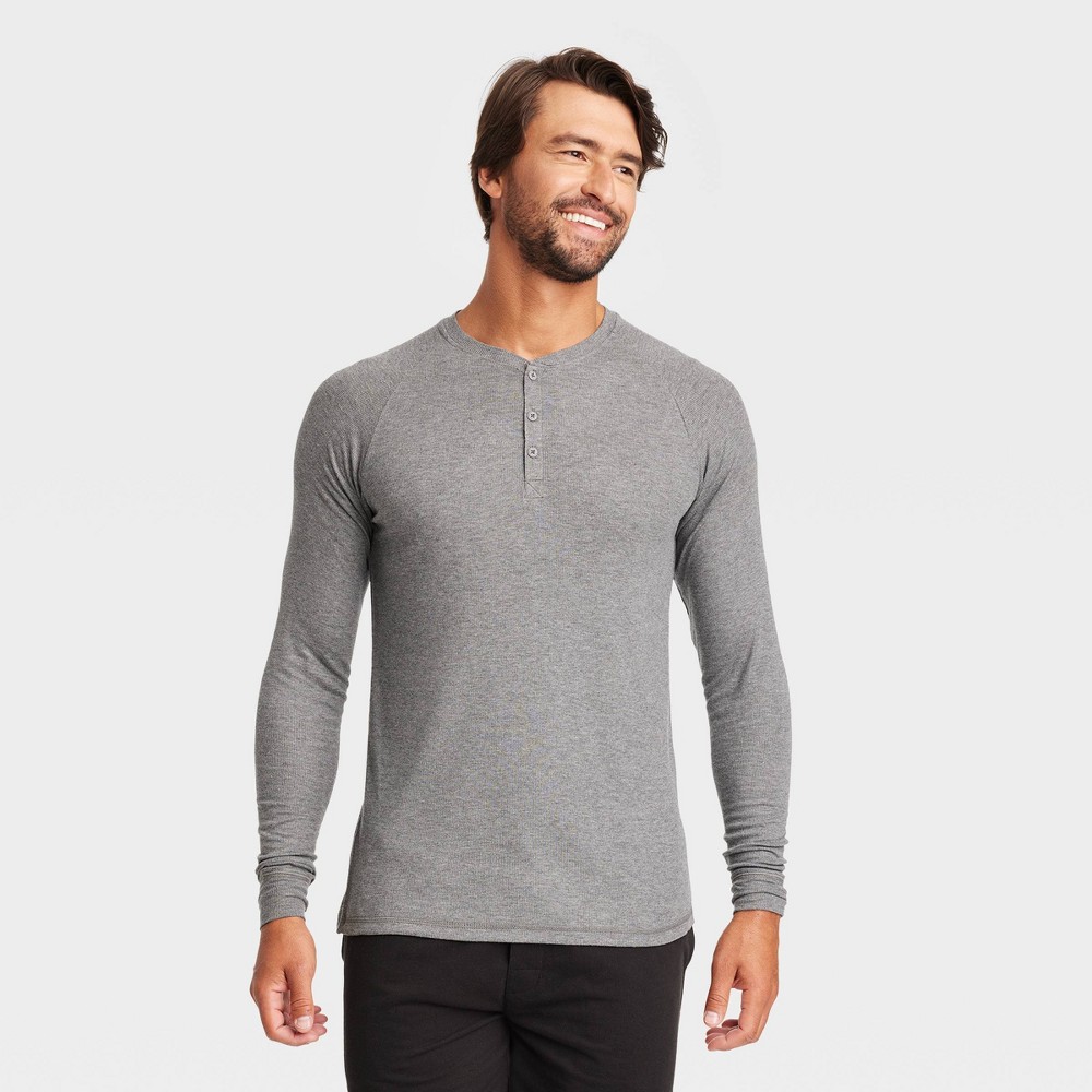 Photos - Other Textiles Hanes Premium Men's Henley Long Sleeve Pajama Shirt - Charcoal Gray XXL