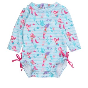 RuffleButts Baby Girls Mermaid Long Sleeve UPF50+ One Piece Rash Guard - 1 of 4
