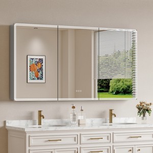 Alita Medicine Cabinet with Mirrors and Lights, Bathroom Cabinet with 3 Light Mode, Anti-Fog, Dimmable, Memory Function, Outlet, Silver - 1 of 4