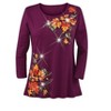 Collections Etc Falling Autumn Leaves Sequin Detailed 3/4 Length Sleeve Top - 3 of 4