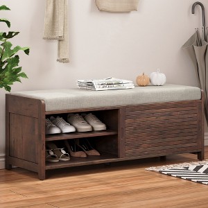 Whisen Shoe Bench with Storage and Cushion, Distressed Shutter Storage Bench - 1 of 4