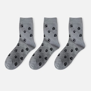 Anna-Kaci Women's 3-Pack Crew Socks with Allover Paw Print Pattern Soft Stretch Casual Sock Set - 1 of 4