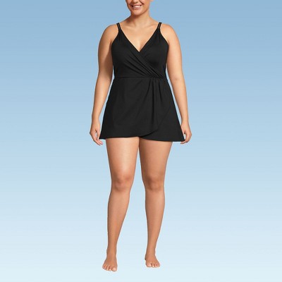 Lands' End Women's V-neck Tulip Wrap Swim Dress One Piece Swimsuit