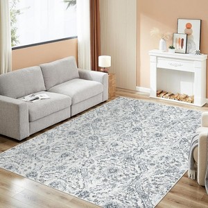 GOCAPTAIN Vintage Washable Area Rug, Foldable Thin Accent Rug, Stain-Resistant Distressed Carpet, Floral Print Soft Mat for Bedroom Living Room - 1 of 4