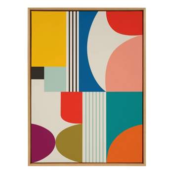 28" x 38" Sylvie Mid-Century Modern Pattern Framed Canvas Natural - Kate & Laurel All Things Decor