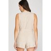 Women's Sleeveless V Neck Linen Button Down Romper With Waist Tie - SHE + SKY - 2 of 2