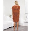 Coolmee Women's Solid Crochet Cover Up Hollow Out Swimsuit Cover Up Sheer Loose Fit Sleeveless V Neck Beachwear with Side Drawstring One Size Caramel - 4 of 4
