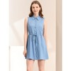 Allegra K Women's Sleeveless Point Collar Drawstring Waist Button Down Shirtdress - 3 of 4
