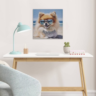Playful Pomeranian Beach Day Canvas Wall Art in Multicolor