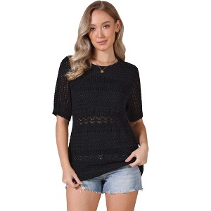 INSPIRE CHIC Women's Crew Neck Summer Casual Lightweight Short Sleeve Hollow Out Crochet Tops - 1 of 4