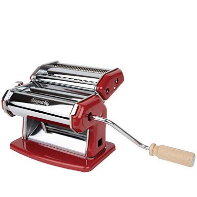 Imperia Pasta Maker Machine, Red, Made in Italy - Heavy Duty Steel Construction w/ Easy Lock Dial & Wooden Grip Handle for Authentic & Fresh