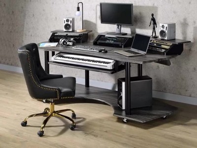 Natural Oak Studio Desk with Keyboard Tray and Hutch