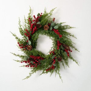 24"H Sullivans Cedar Berry Wreath, Green Winter Wreaths For Front Door - 1 of 2