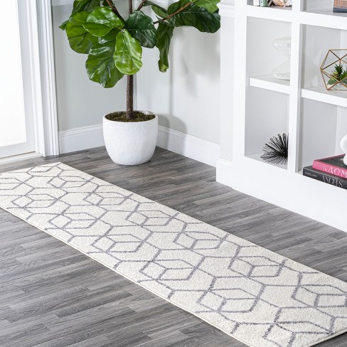 2'x8' Tumbling Blocks Modern Geometric Runner Rug, White/gray ...