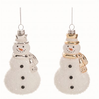 Transpac Glass Glitz Snowman Ornament Set of 2 Christmas Home Decorations