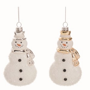 Transpac Glass Glitz Snowman Ornament Set of 2 Christmas Home Decorations - 1 of 1