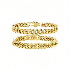 Chain Bracelet for Women - Sturdy Stainless Steel Curb Width Cuban Link Chain Set, 7 Inches - 1 of 4