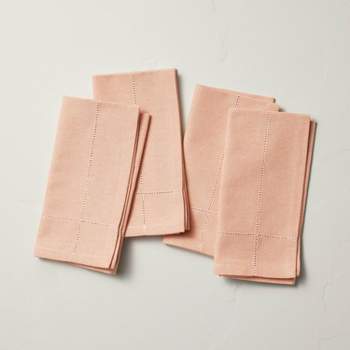 4pk Hem Stitch Chambray Cloth Napkins Blush - Hearth & Hand™ with Magnolia