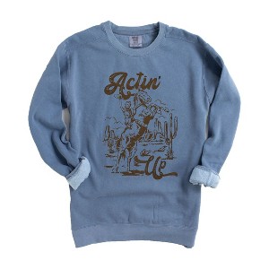 Simply Sage Market Women's Garment Dyed Graphic Sweatshirt Actin' Up Horse - 1 of 3