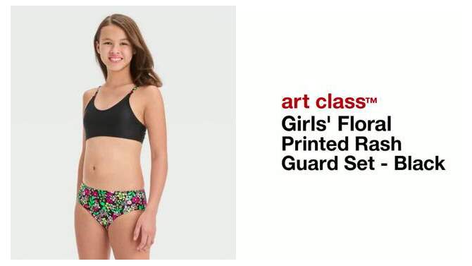 Girls' Floral Printed Rash Guard Set - art class™ Black, 2 of 6, play video