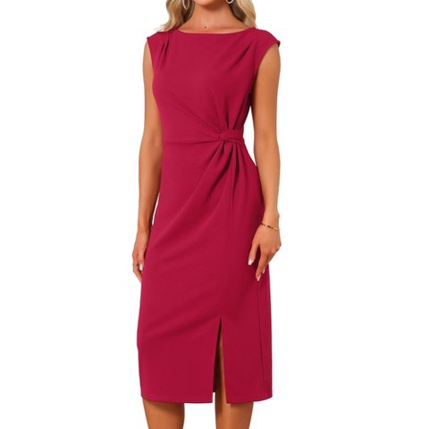 Женские платья INSPIRE CHIC Women's Formal Ruched Boat Neck Cap Sleeve Elegant Work Office Sheath Dress Medium Red