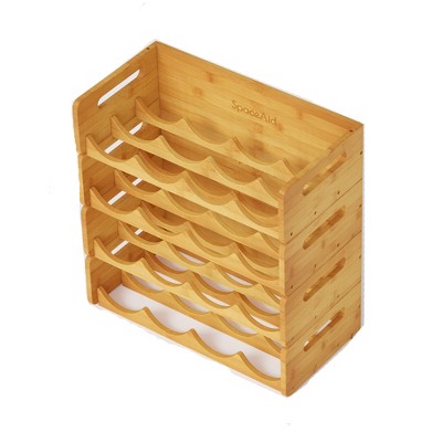 SpaceAid Bamboo Water Bottle Organizer with Labels for Kitchen and Pantry,2 Pack 5-Slot, Hold 10 Bottles