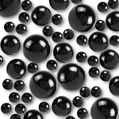 Bright Creations 90 Pack Black Polished Pearl Beads with Holes for DIY Jewelry Making (1.15/0.85/0.46 in)