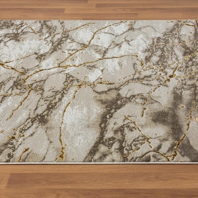 Beige and Gold Abstract Marble 9' x 12' Area Rug