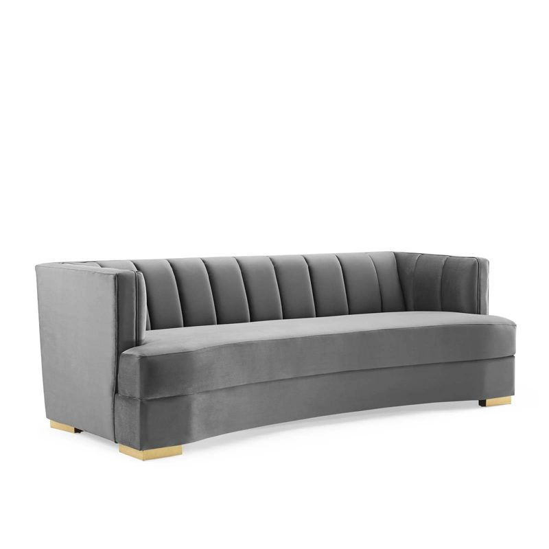 Encompass Channel Tufted Performance Velvet Curved Sofa Gray - Modway, 3 of 10