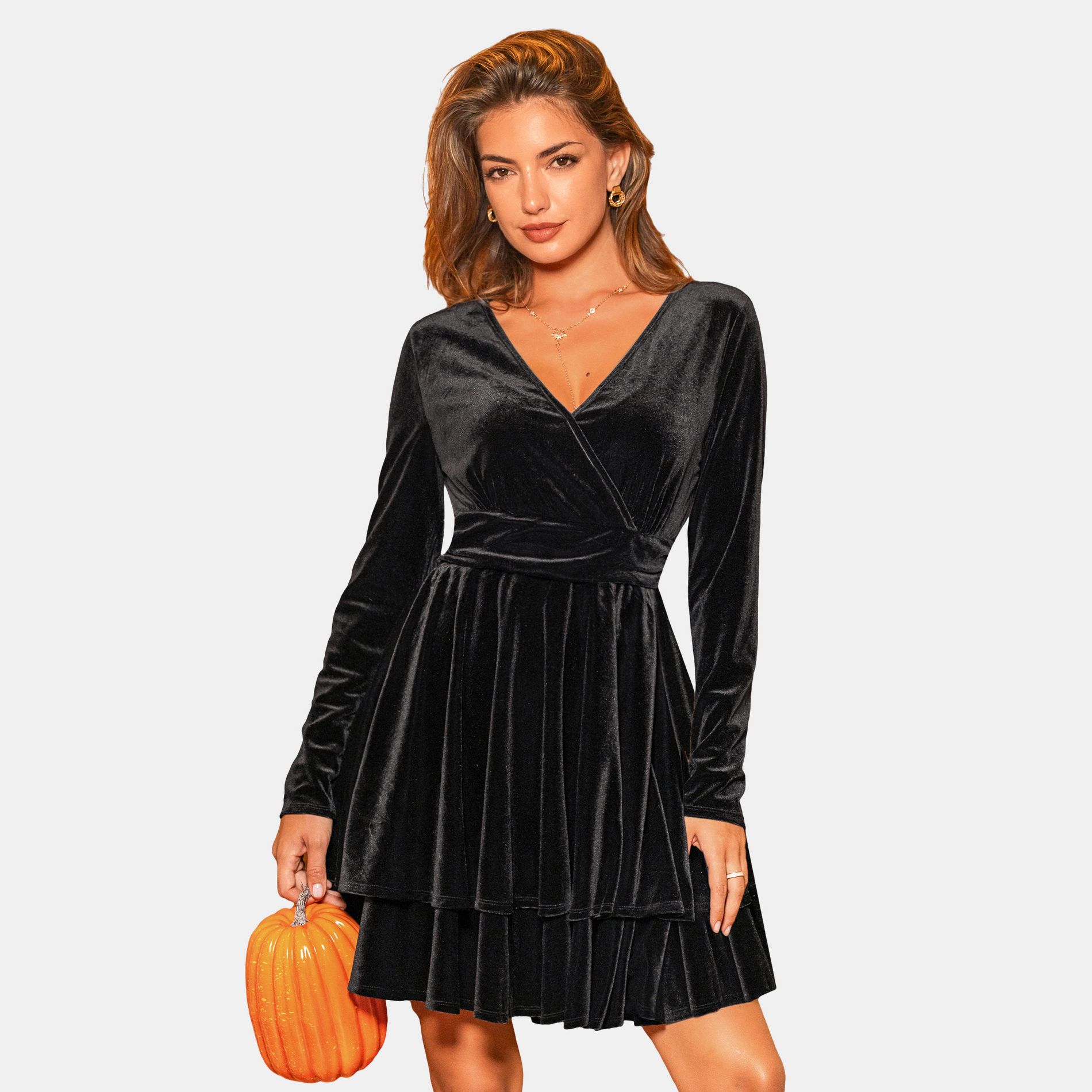 Women's Black Velvet Tiered Swing Mini Dress - Cupshe-L-Black
