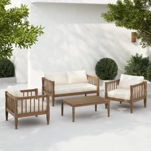 Modern Patio Set with Brown Frame, Acacia Wood Accents, Weather-Resistant Seating with Coffee Table for Backyard or Deck -3irtyhousy - 1 of 4